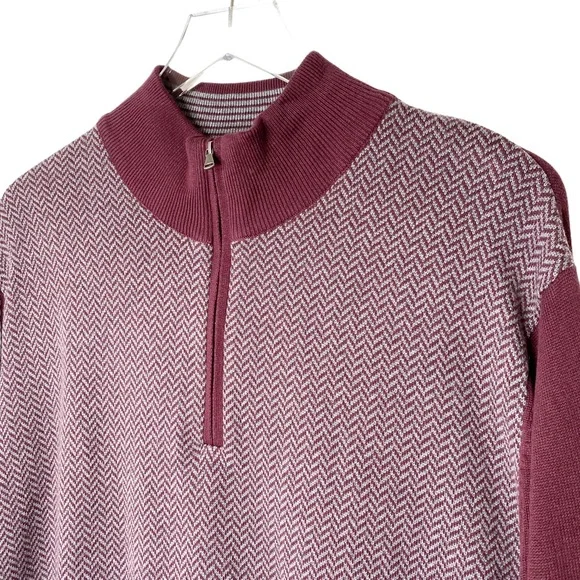 NWT Alan Flusser Quarter Zip Herringbone Knit Sweater Burgundy XL - Picture 5 of 11